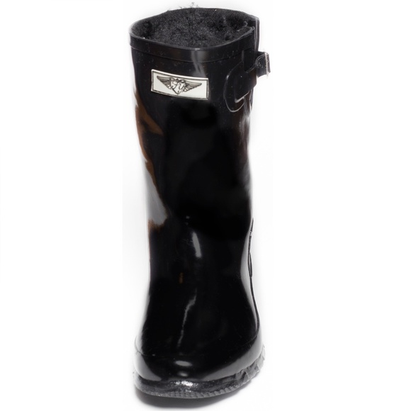 Women's Rain Boots, Rubber Mid Calf Lined RainBoots, RB-1502, Fur Black - Picture 5 of 7